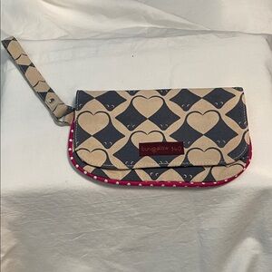 bungalow 360 Navy & Cream Heart Print Wristlet with Pink Trim